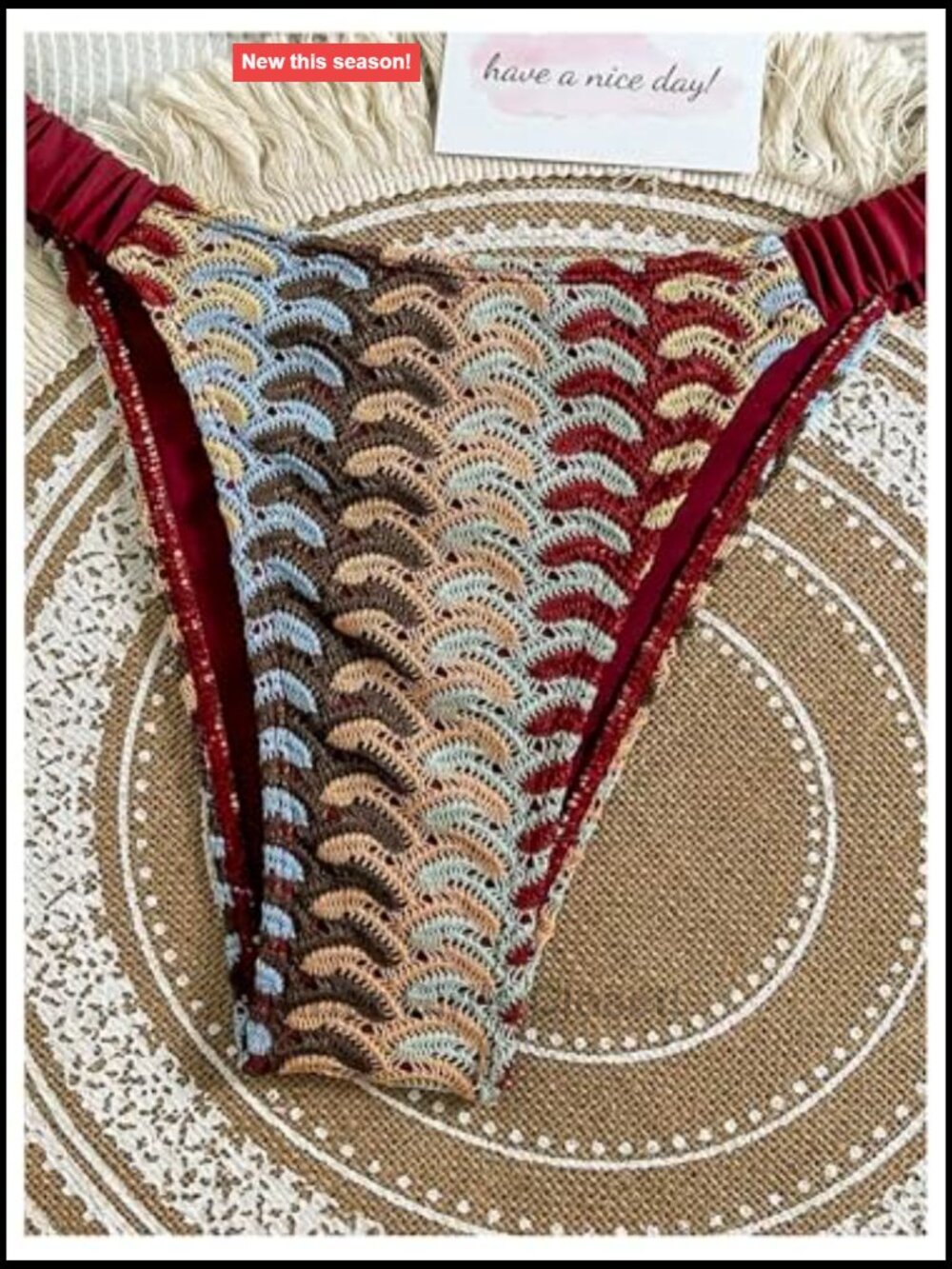 Crochet Triangle Bikini Halter Top High Leg Bottom 2 Piece Set View 5